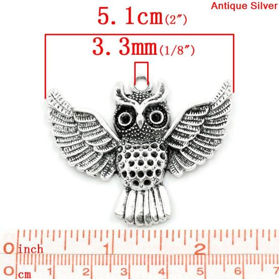 Immagine di Halloween Lega di Zinco Charm Ciondoli Gufo Argento Antico ss6 ss12 Strass Nulla Disegno 5.1cm x 4.4cm, 10 Pz