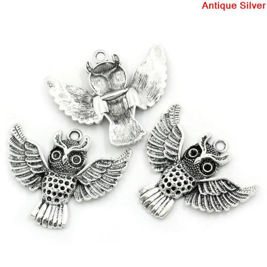 Immagine di Halloween Lega di Zinco Charm Ciondoli Gufo Argento Antico ss6 ss12 Strass Nulla Disegno 5.1cm x 4.4cm, 10 Pz