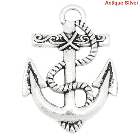 Charm Pendants Anchor Antique Silver 39.5x28.5mm,10PCs