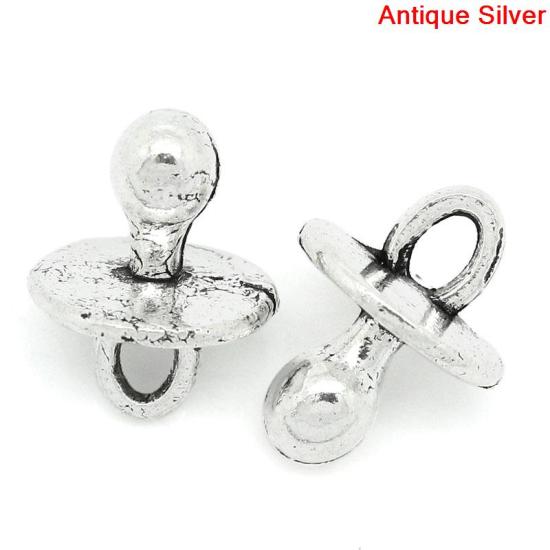 Picture of Zinc Metal Alloy 3D Charm Pendants Baby Pacifier Antique Silver 14mm(4/8") x 10mm(3/8"), 50 PCs