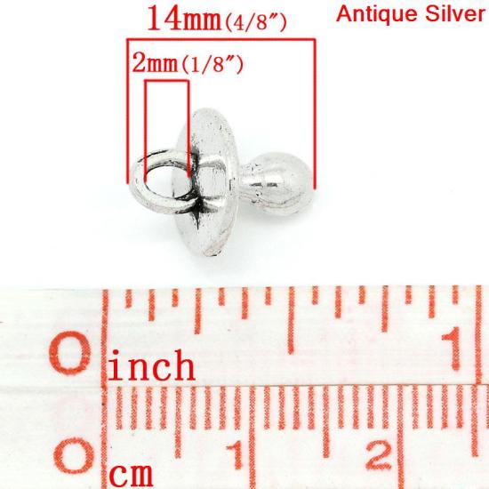 Picture of Zinc Metal Alloy 3D Charm Pendants Baby Pacifier Antique Silver 14mm(4/8") x 10mm(3/8"), 50 PCs