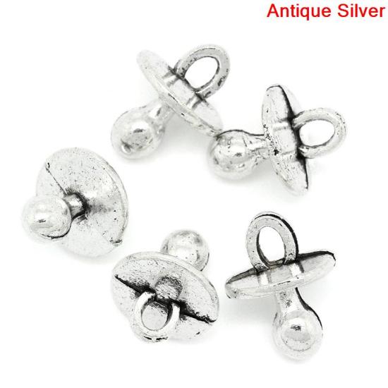 Picture of Zinc Metal Alloy 3D Charm Pendants Baby Pacifier Antique Silver 14mm(4/8") x 10mm(3/8"), 50 PCs