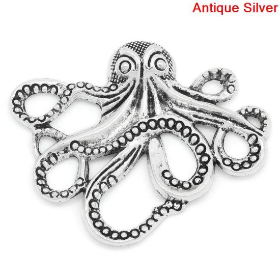 Bild von Ozean Schmuck Zinklegierung Anhänger Kraken Antik Silber,mit Punkt Muster, 4.3cm x 3.5cm, 10 Stück