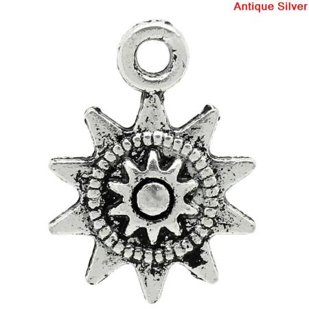 Charm Pendants Sun Antique Silver 17x13mm,50PCs