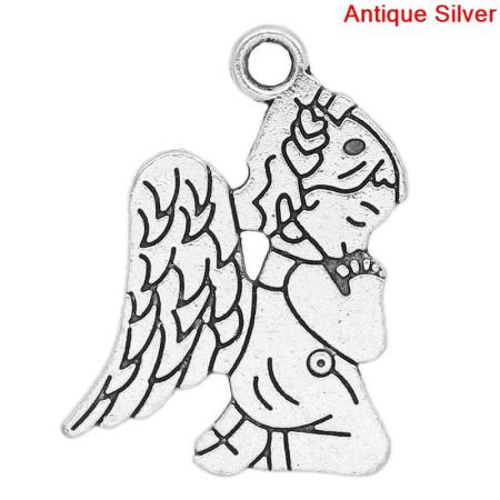 Zinc Metal Alloy Charm Pendants Praying Angel Antique Silver 23mm( 7/8") x 17mm( 5/8"), 50 PCs