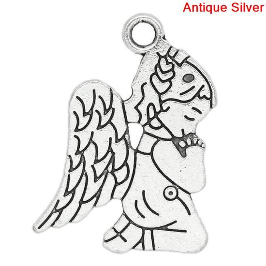 Image de Pendentifs en Alliage de Zinc Ange Argent Vieilli 23mm x 17mm, 50 Pcs
