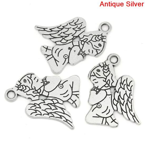 Image de Pendentifs en Alliage de Zinc Ange Argent Vieilli 23mm x 17mm, 50 Pcs