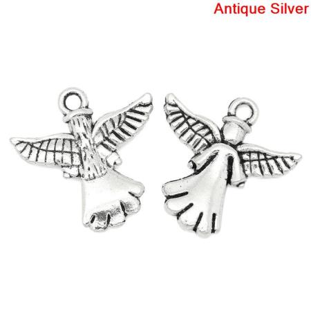 Zinc Metal Alloy Charm Pendants Angel Antique Silver 20mm( 6/8") x 20mm( 6/8"), 50 PCs