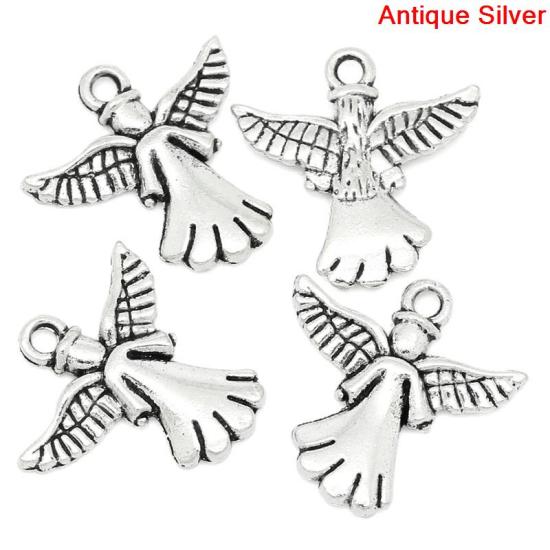 Picture of Zinc Metal Alloy Charm Pendants Angel Antique Silver 20mm( 6/8") x 20mm( 6/8"), 50 PCs