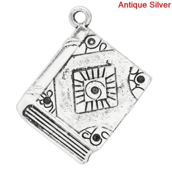 Picture of Graduation Jewelry Zinc Based Alloy Charms Book Antique Silver Pattern Carved 26mm x 22mm(1"x 7/8"), 30 PCs