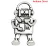亜鉛合金 チャームペンダント ロボット 銀古美 17.0mm x 10.0mm、 50 PCs  の画像
