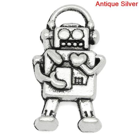 Charm Pendants Robot Antique Silver 17mm x 10mm( 5/8"x 3/8"),50PCs