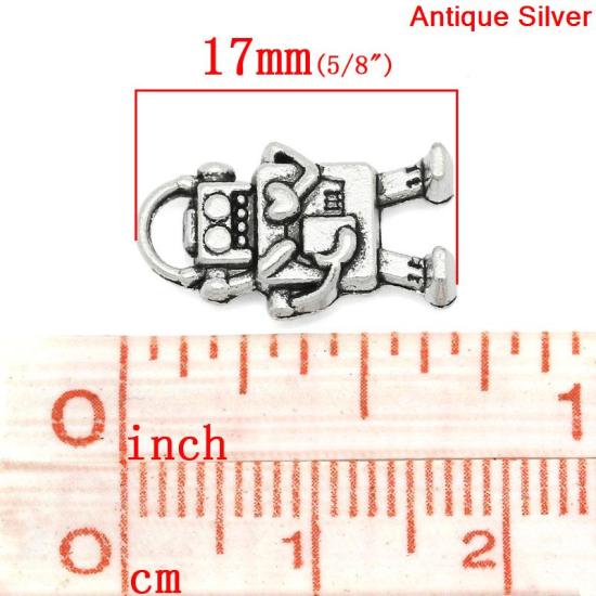 Immagine di Lega di Zinco Charm Ciondoli Robot Argento Antico Cuore Disegno 17.0mm x 10.0mm, 50 Pz