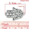 Picture of Zinc Metal Alloy Pendants Hamsa Symbol Hand Antique Silver Pattern Hollow Carved 35mm(1 3/8") x 24mm(1"), 30 PCs