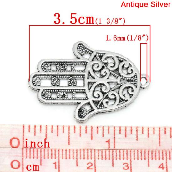 Immagine di Lega di Zinco Charm Ciondoli Palmo Argento Antico Hollow Disegno 35mm x 24mm, 30 Pz