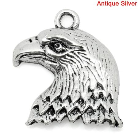 Picture of Zinc Metal Alloy Charm Pendants Eagle Animal Antique Silver 22mm x 19mm( 7/8"x 6/8"), 50 PCs