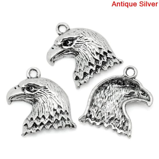 Image de Pendentifs en Alliage de Zinc Animal Aigle Argent Vieilli 22mm x 19mm, 50 Pcs