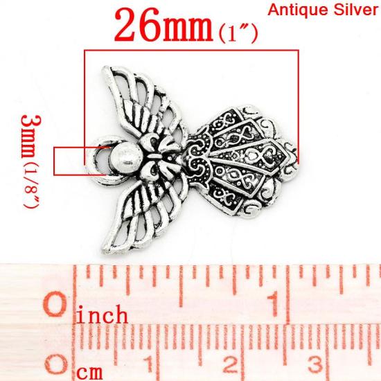 Image de Pendentifs en Alliage de Zinc Forme Ange Argent vieilli, 26.0mm x 23.0mm, 50 Pièces 
