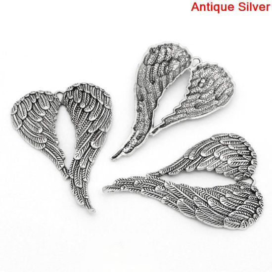 Immagine di Lega di Zinco Ciondoli Cuore Argento Antico Ali 6.9cm x 4.7cm , 110 Pz