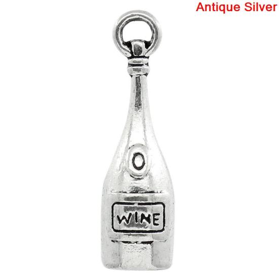 Picture of Zinc Based Alloy Charms Wine Bottle Antique Silver Message "Wine" Carved 27.5mm x 8mm(1 1/8"x 3/8"), 20 PCs