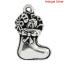 Picture of Charm Pendants Christmas Candy Cane Stocking Antique Silver Bowknot Carved 23mm x 15mm( 7/8"x 5/8"), 30 PCs