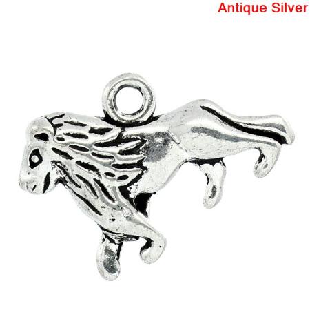 Picture of Zinc Metal Alloy Charm Pendants Lion Animal Antique Silver 21mm x 15mm(7/8"x 5/8"), 30 PCs