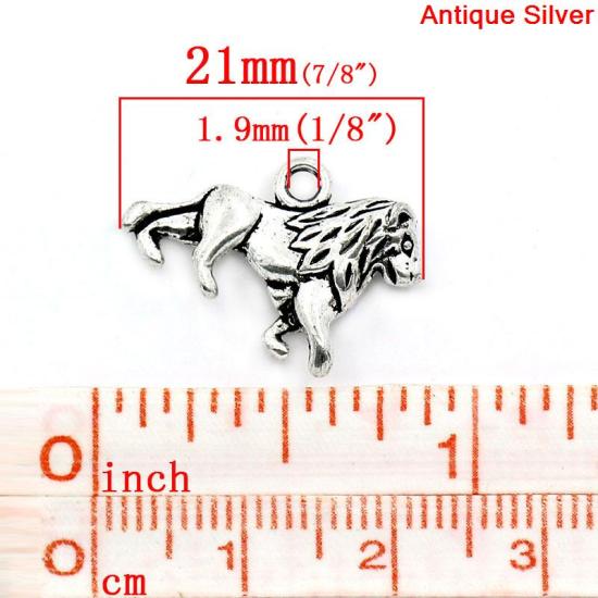 Immagine di Lega di Zinco Charm Ciondoli Leone Argento Antico Striscia Disegno 21.0mm x 15.0mm, 30 Pz