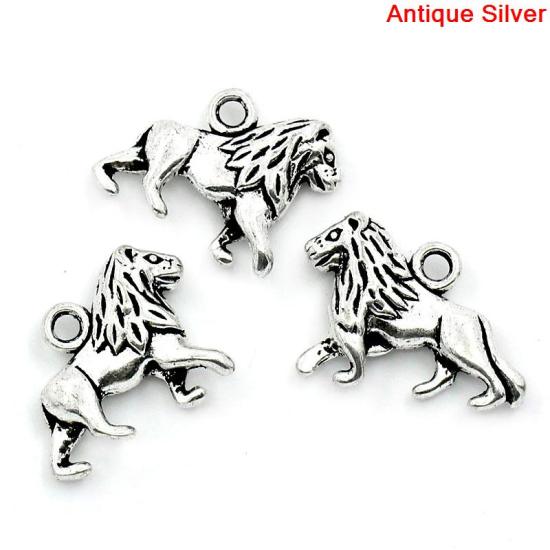 Immagine di Lega di Zinco Charm Ciondoli Leone Argento Antico Striscia Disegno 21.0mm x 15.0mm, 30 Pz