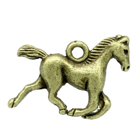Picture of Zinc Metal Alloy Charm Pendants Horse Animal Antique Bronze Stripe Carved 23mm(7/8") x 19mm(6/8"),50 PCs