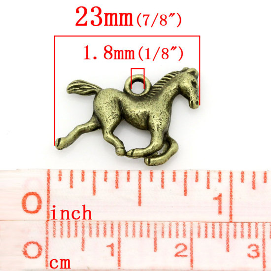 Immagine di Lega di Zinco Charm Ciondoli Cavallo Tono del Bronzo Striscia Disegno 23.0mm x 19.0mm, 50 Pz