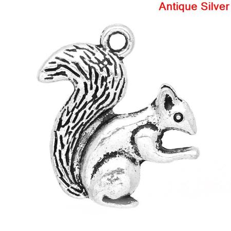 Zinc Metal Alloy Charm Pendants Squirrel Animal Antique Silver 21mm x 21mm(7/8"x 7/8"), 20 PCs