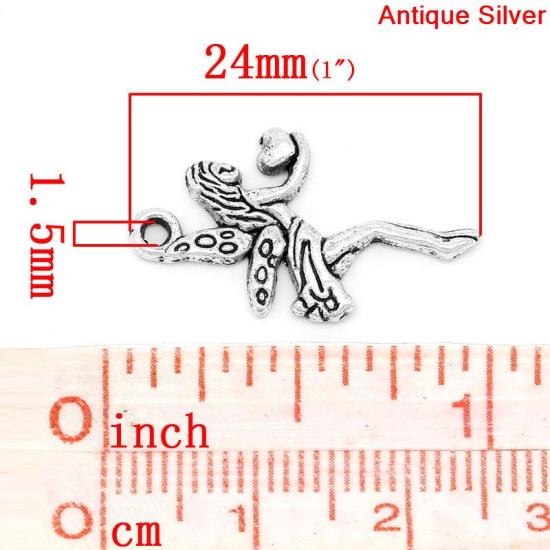 Bild von Zinklegierung Anhänger Engel Antik Silber,mit Herz Muster, 24.0mm x 13.0mm, 50 Stücke