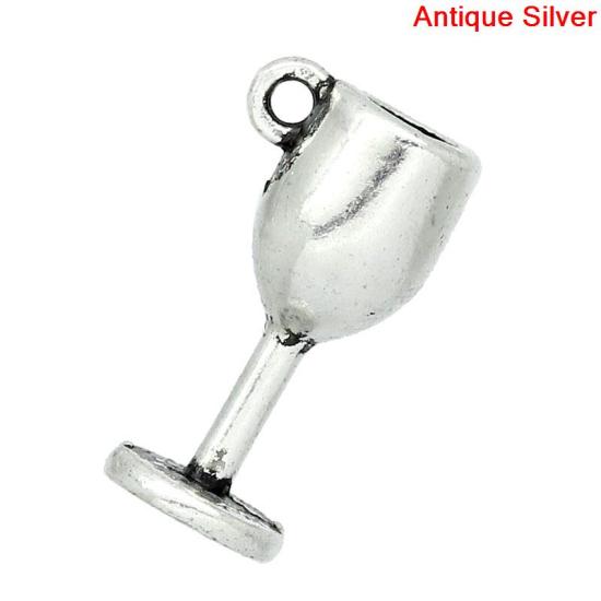 Bild von Zinklegierung Anhänger Kelchglas Antik Silber 16.0mm x 8.0mm, 50 Stück 