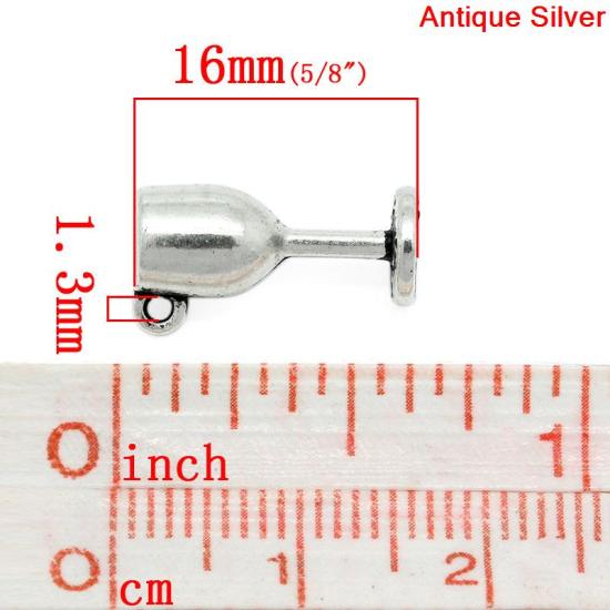 Bild von Zinklegierung Anhänger Kelchglas Antik Silber 16.0mm x 8.0mm, 50 Stück 