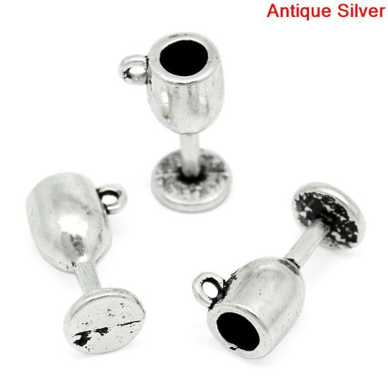 Picture of Zinc Based Alloy Charms Wine Goblet Glass Cup Tableware Antique Silver 16mm x 8mm( 5/8"x 3/8"), 50 PCs