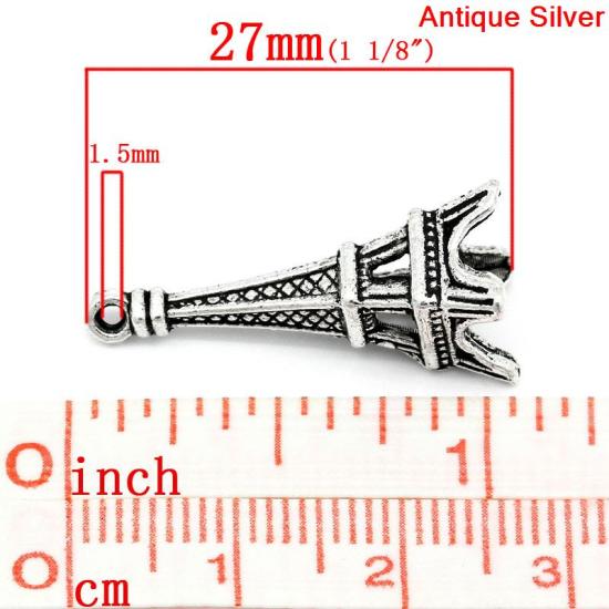 Picture of Zinc Based Alloy 3D Charms Travel Eiffel Tower Antique Silver 27mm x 10mm(1 1/8"x 3/8"), 20 PCs