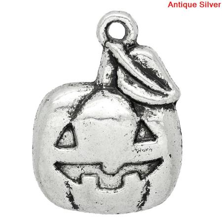Imagen de Colgantes Aleación de Calabaza,Raya Plata Antigua Rhinestone 19.5mm x 14.0mm, 30 Unidades 