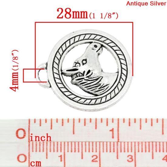 Bild von Zinklegierung Charm Anhänger Rund Antik Silber Pferd Tier 28mm x 25mm, 10 Stücke