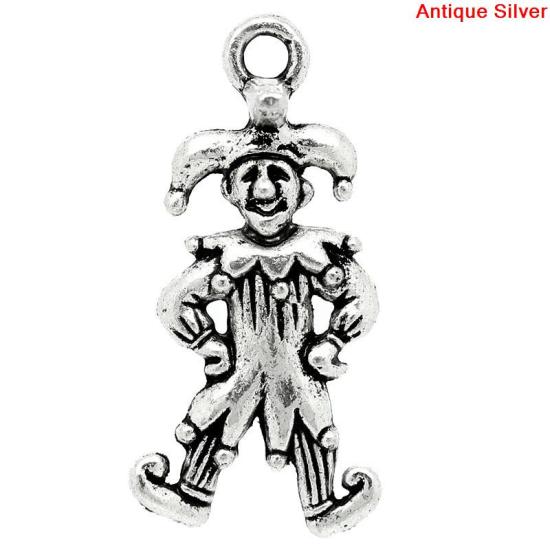 Picture of Charm Pendants Clown Antique Silver 25x12mm,30PCs