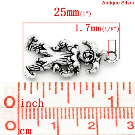 Picture of Charm Pendants Clown Antique Silver 25x12mm,30PCs