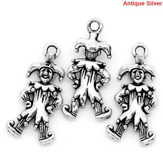 Picture of Charm Pendants Clown Antique Silver 25x12mm,30PCs