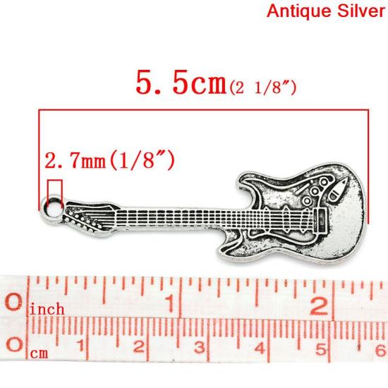 Picture of Charm Pendants Guitar Antique Silver 5.5x1.8cm,10PCs