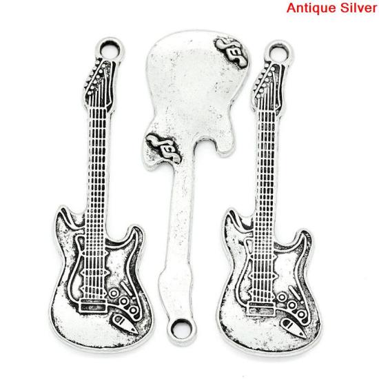 Picture of Charm Pendants Guitar Antique Silver 5.5x1.8cm,10PCs