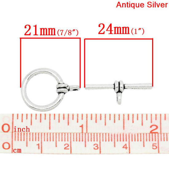 Bild von Zinklegierung Knebelverschluss Rund Antik Silber 21mm x 16mm 24mm x 8mm, 30 Sets