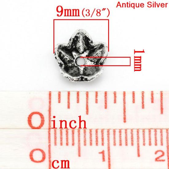 Изображение Шапочки колокол Для Бусин Цветы Античное Серебро Цветок ”, для 8мм-12мм бусины 9мм x 4мм, 100 ШТ