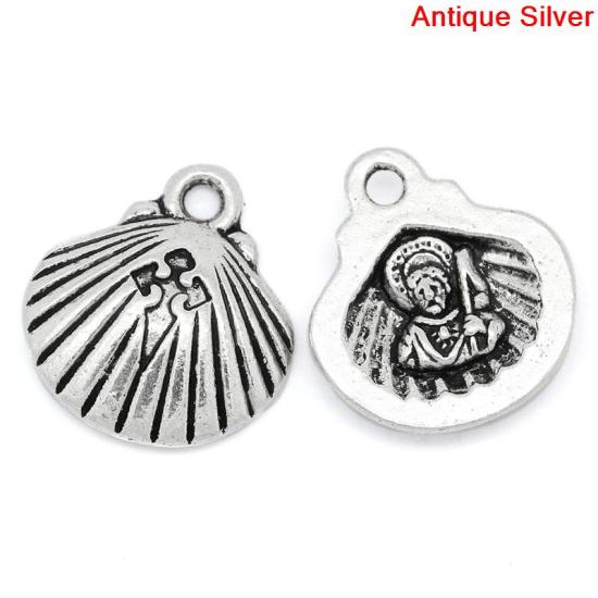 Picture of Charm Pendants Shell Antique Silver Person Carved 16x18mm,20PCs