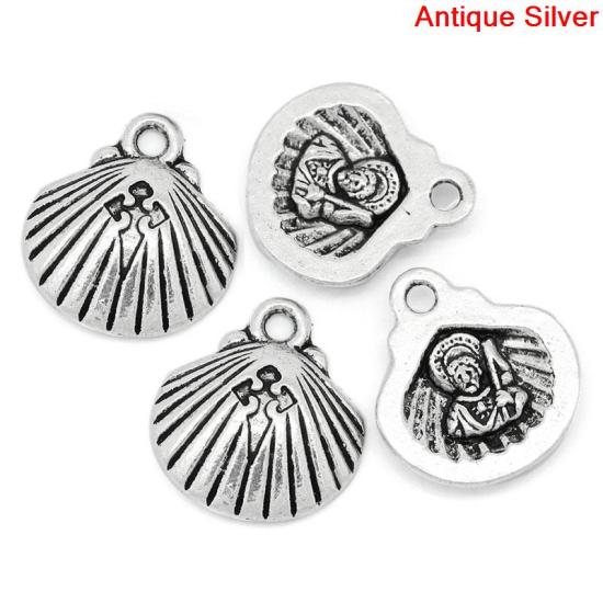 Picture of Charm Pendants Shell Antique Silver Person Carved 16x18mm,20PCs