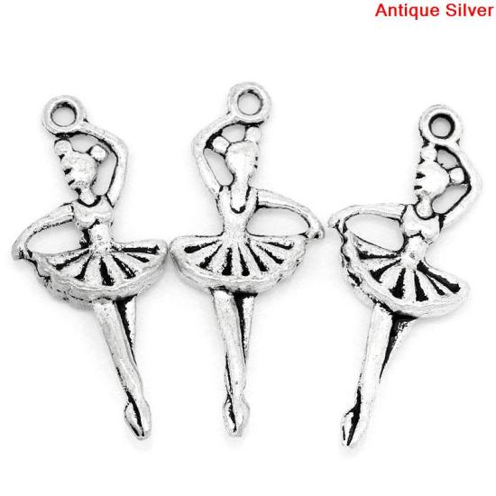 Picture of Zinc Based Alloy Charms Ballet Dancing Girl Antique Silver 29mm x 12mm(1 1/8"x 4/8"), 50 PCs