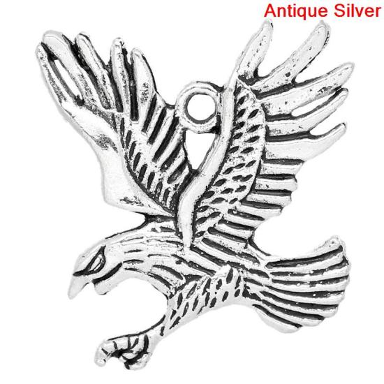 Imagen de Colgantes Aleación del Metal Del Zinc de Animal  Águila,Raya Plata Antigua Rhinestone 3.5cm x 3.2cm, 20 Unidades