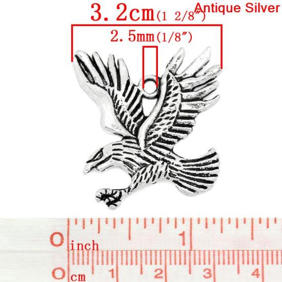Imagen de Colgantes Aleación del Metal Del Zinc de Animal  Águila,Raya Plata Antigua Rhinestone 3.5cm x 3.2cm, 20 Unidades